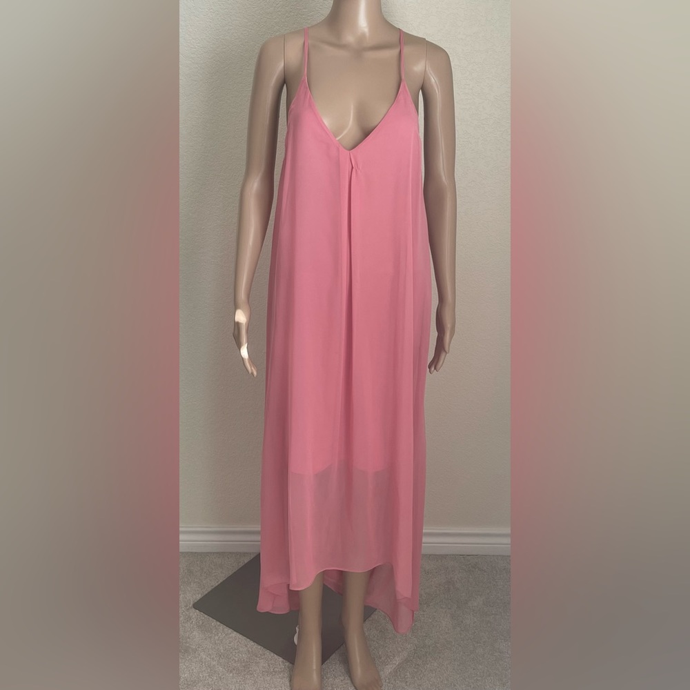 Worn once Alice + and Olivia pink rose sheer maxi midi dress w/liner S racerback